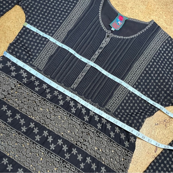 Johnny Was Brown Cupra Rayon Eyelet Lace & Embroidered Long Sleeve Tunic Sz M - Picture 12 of 16